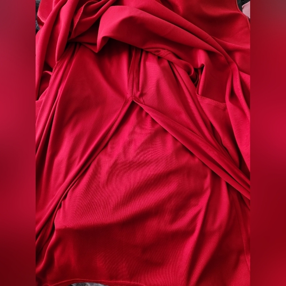 Jessica McClintok Full Length Halter Scrunch Red Satin Dress sz 6 - Picture 10 of 14